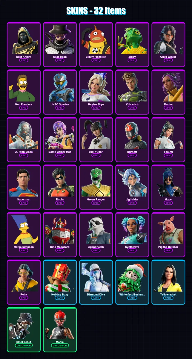 [PC/XBOX/PSN] | Blitz Knight | Silas Hesk | Blinky Fishstick | Ziggy | Onyx Winter | 32 skin | 55 pickaxe | 31 emote | 40 glider | Lv322 — Fortnite account