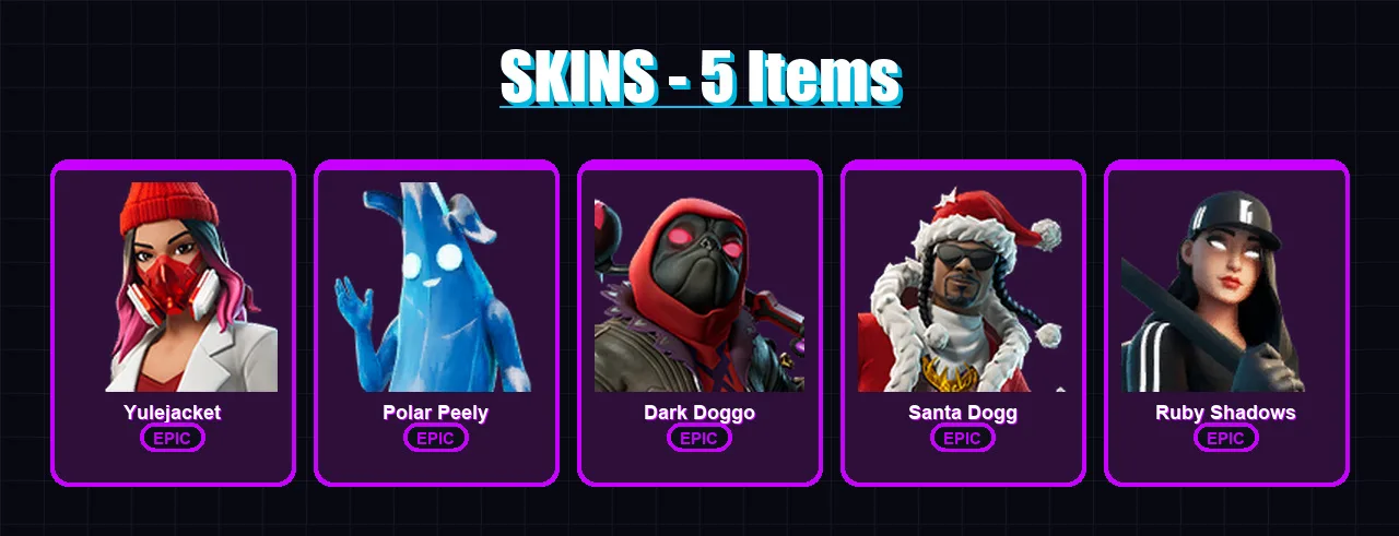 [PC/XBOX/PSN] | Yulejacket | Polar Peely | Dark Doggo | Santa Dogg | Ruby Shadows | 5 skin | 14 pickaxe | 5 emote | 9 glider | Lv69