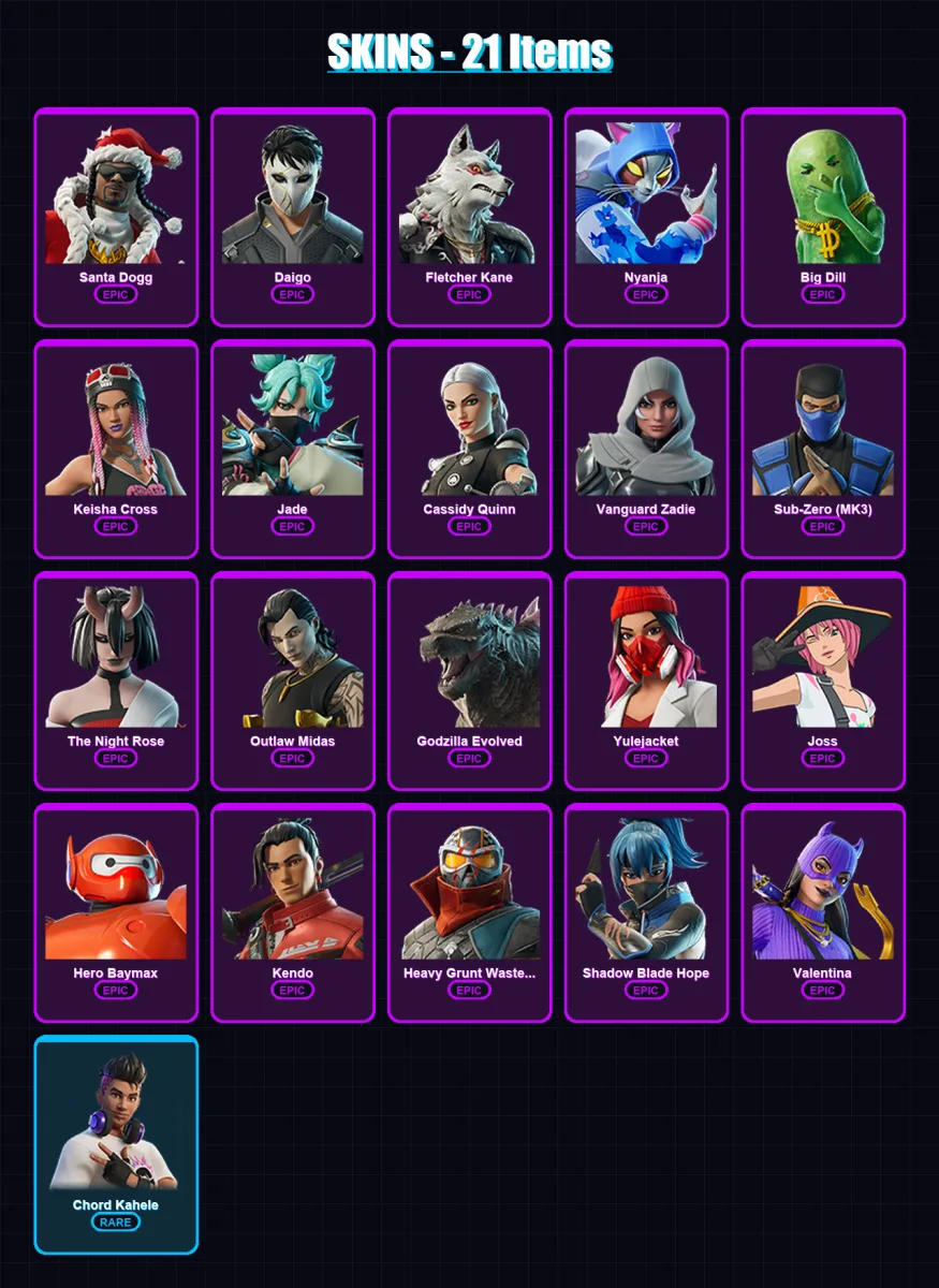 [PS4/PS5/XBOX/PC] | Santa Dogg | Daigo | Fletcher Kane | Nyanja | Big Dill | 21 skin | 41 pickaxe | 26 emote | 30 glider | Lv371