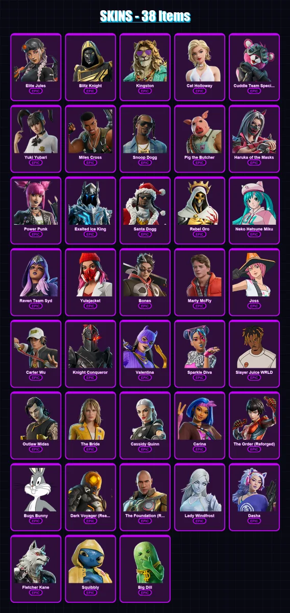 [PC/PSN] | Elite Jules | Blitz Knight | Kingston | Cat Holloway | Cuddle Team Specialist | 38 skin | 81 pickaxe | 47 emote | 50 glider | Lv716
