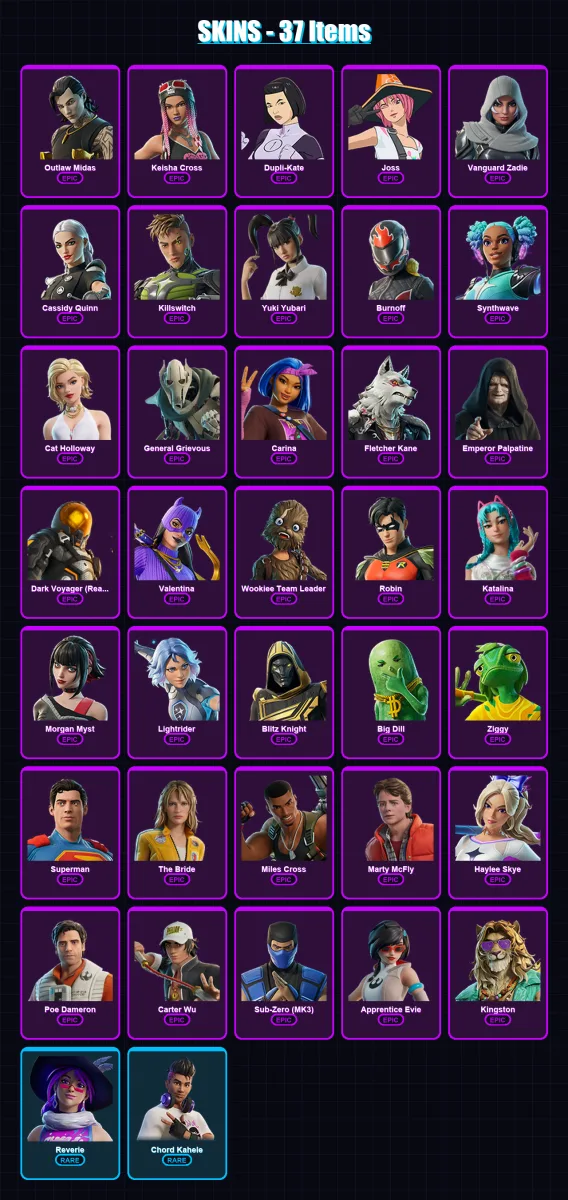 [PS4/PS5/PC] | Outlaw Midas | Keisha Cross | Dupli-Kate | Joss | Vanguard Zadie | 37 skin | 66 pickaxe | 39 emote | 44 glider | Lv673