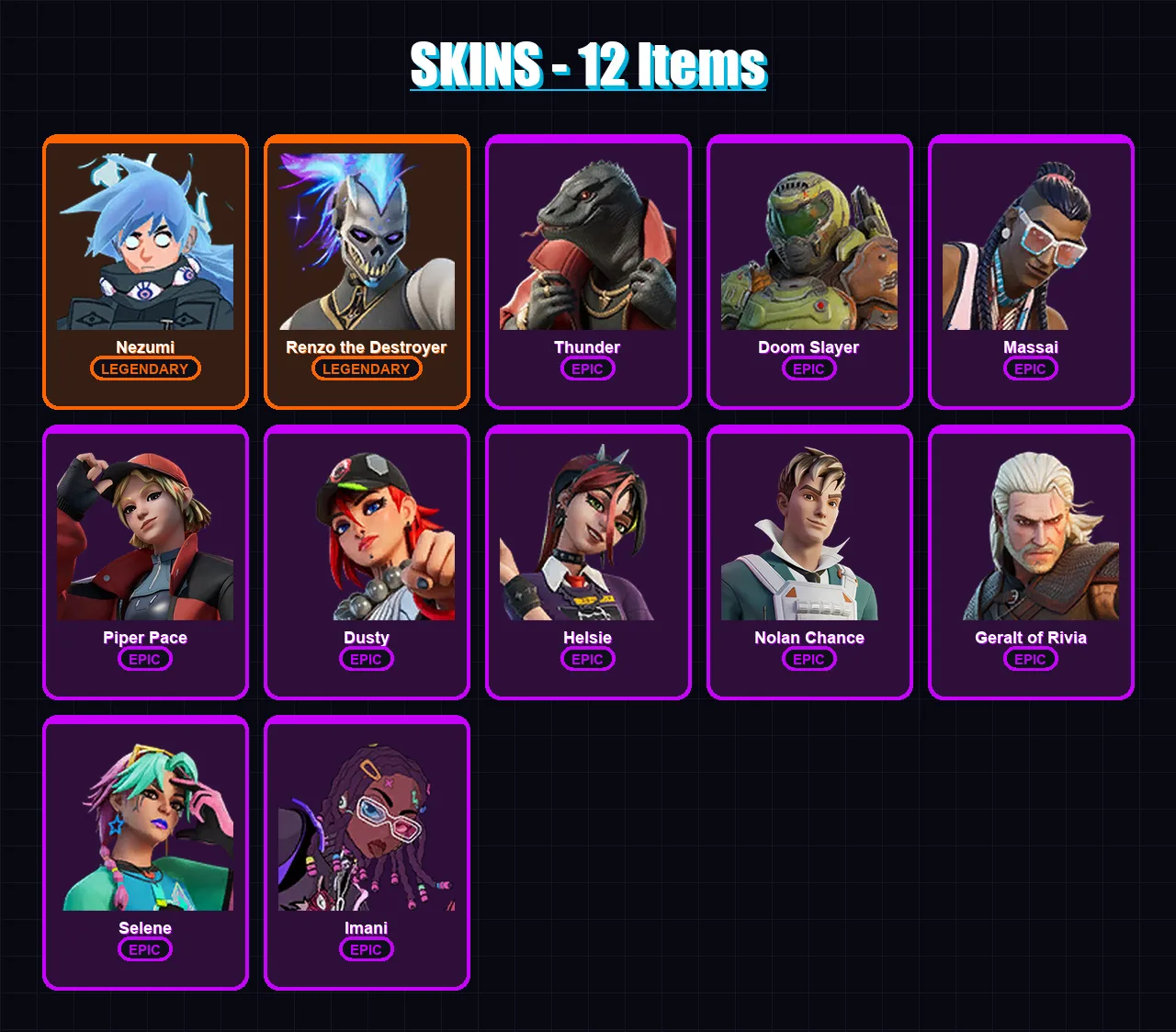 [PC/XBOX/PSN] | Nezumi | Renzo the Destroyer | Thunder | Doom Slayer | Massai | 12 skin | 16 pickaxe | 16 emote | 17 glider | Lv217