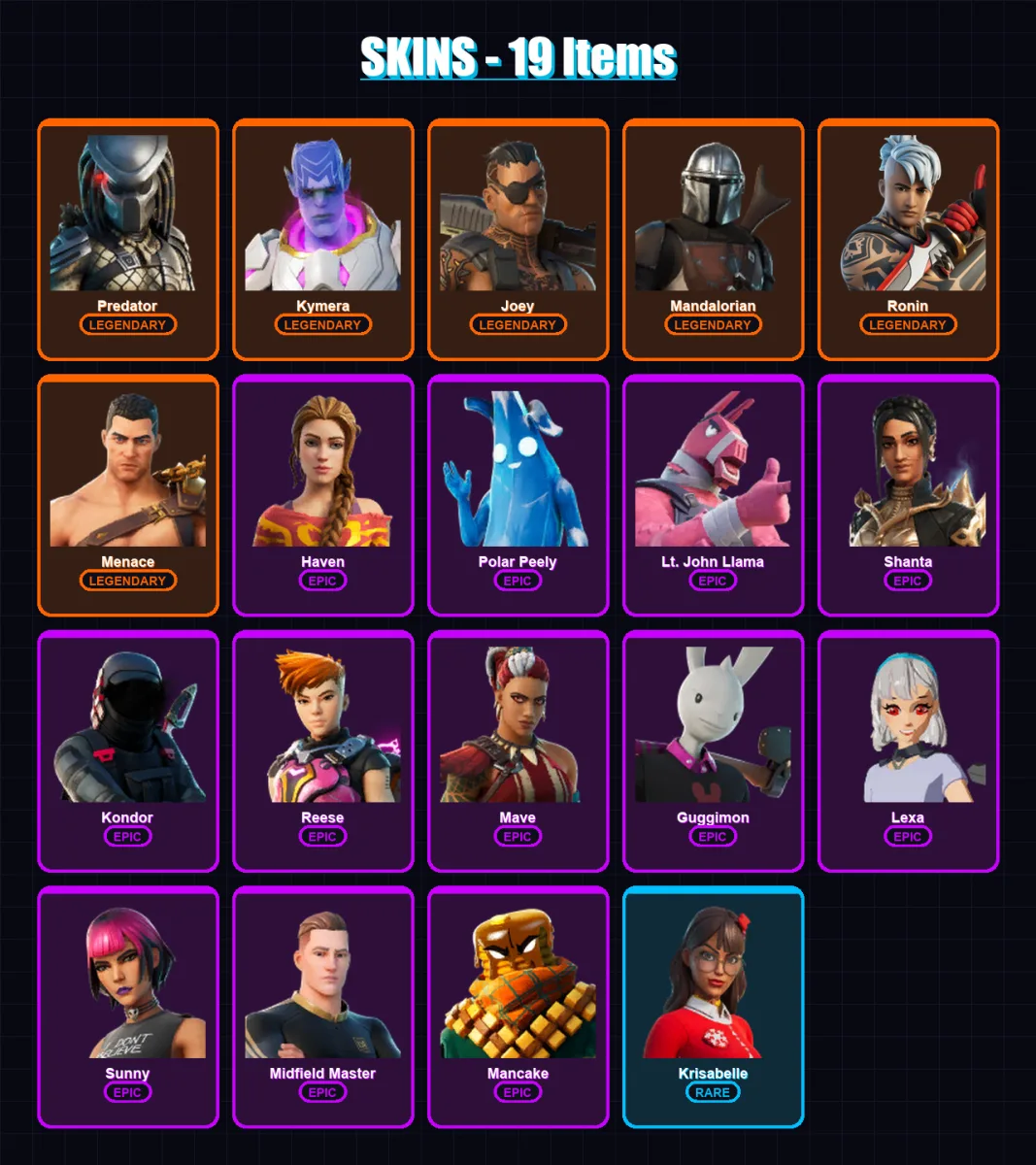[PC/XBOX/PSN] | Predator | Kymera | Joey | Mandalorian | Ronin | 19 skin | 26 pickaxe | 22 emote | 24 glider | Lv379