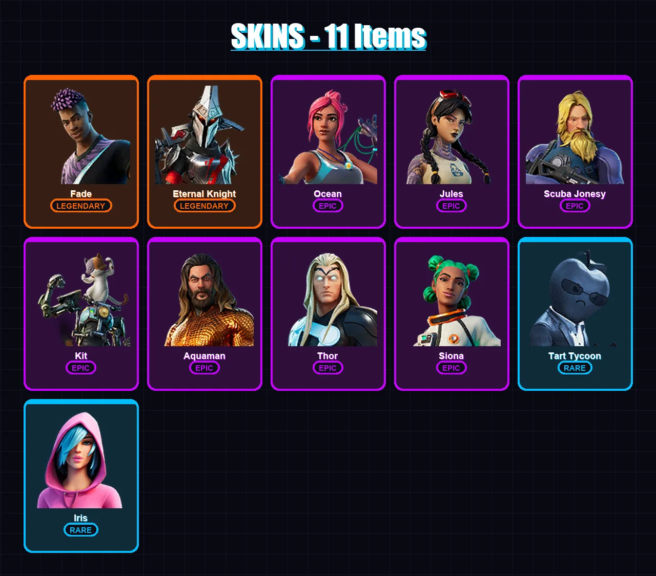 [PC/XBOX/PSN] | Fade | Eternal Knight | Ocean | Jules | Scuba Jonesy | 11 skin | 17 pickaxe | 20 emote | 18 glider | Lv362