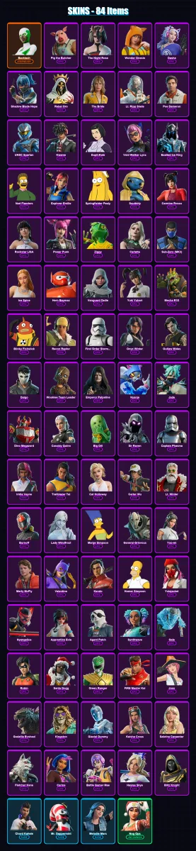 [PC/XBOX/PSN] | Backlash | Pig the Butcher | The Night Rose | Wonder Onesie | Dasha | 84 skin | 125 pickaxe | 81 emote | 78 glider | Lv1556