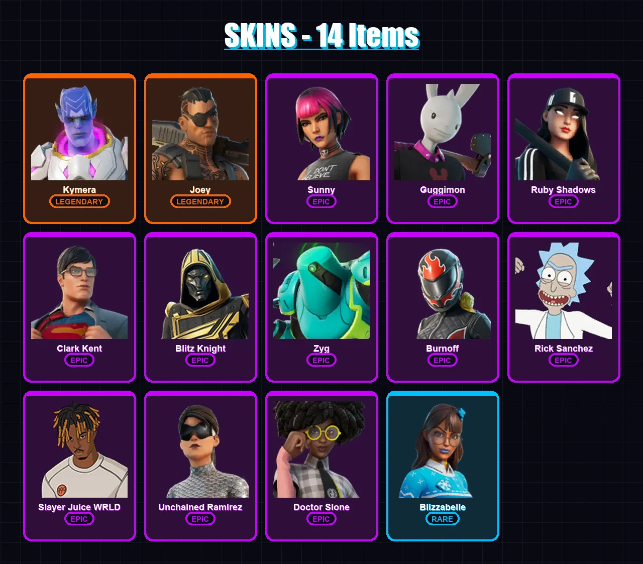 [PC/XBOX/PSN] | Kymera | Joey | Sunny | Guggimon | Ruby Shadows | 14 skin | 49 pickaxe | 33 emote | 36 glider | Lv551