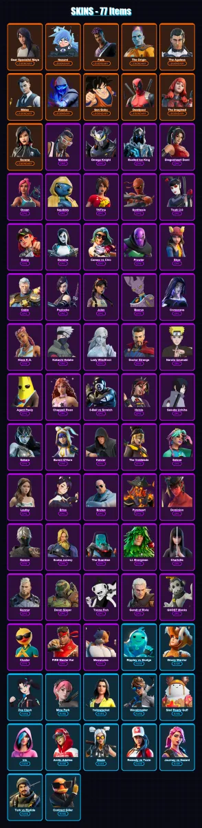 [PC] | Gear Specialist Maya | Nezumi | Fade | The Origin | The Ageless | 77 skin | 114 pickaxe | 86 emote | 94 glider | Lv1338