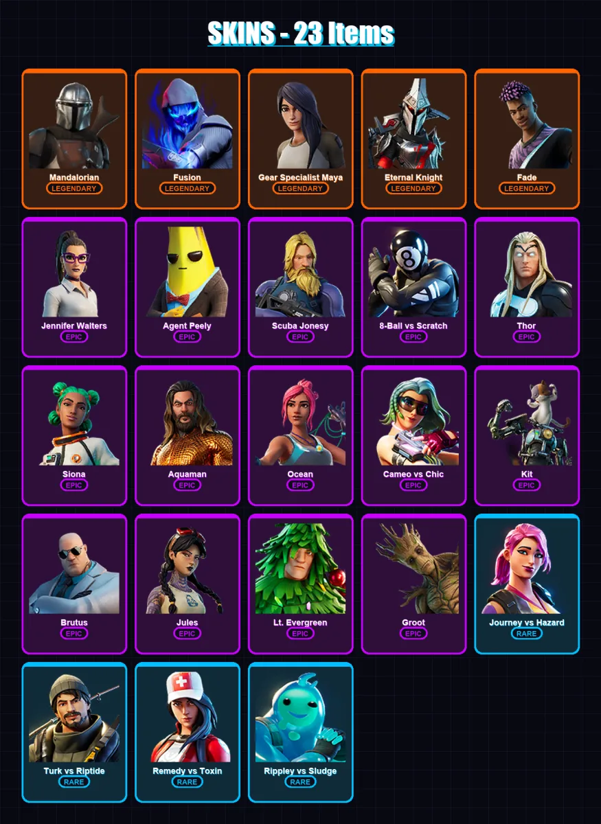 [PS4/PS5/XBOX/PC] | Mandalorian | Fusion | Gear Specialist Maya | Eternal Knight | Fade | 23 skin | 28 pickaxe | 30 emote | 40 glider | Lv535