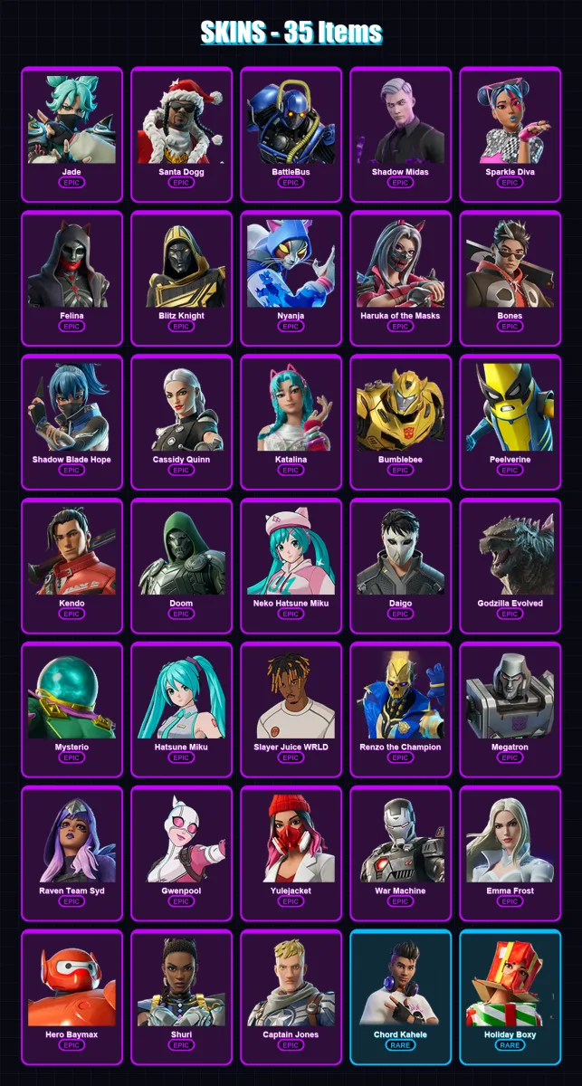 [SWITCH/XBOX/PSN/PC] | Jade | Santa Dogg | BattleBus | Shadow Midas | Sparkle Diva | 35 skin | 64 pickaxe | 37 emote | 38 glider | Lv388