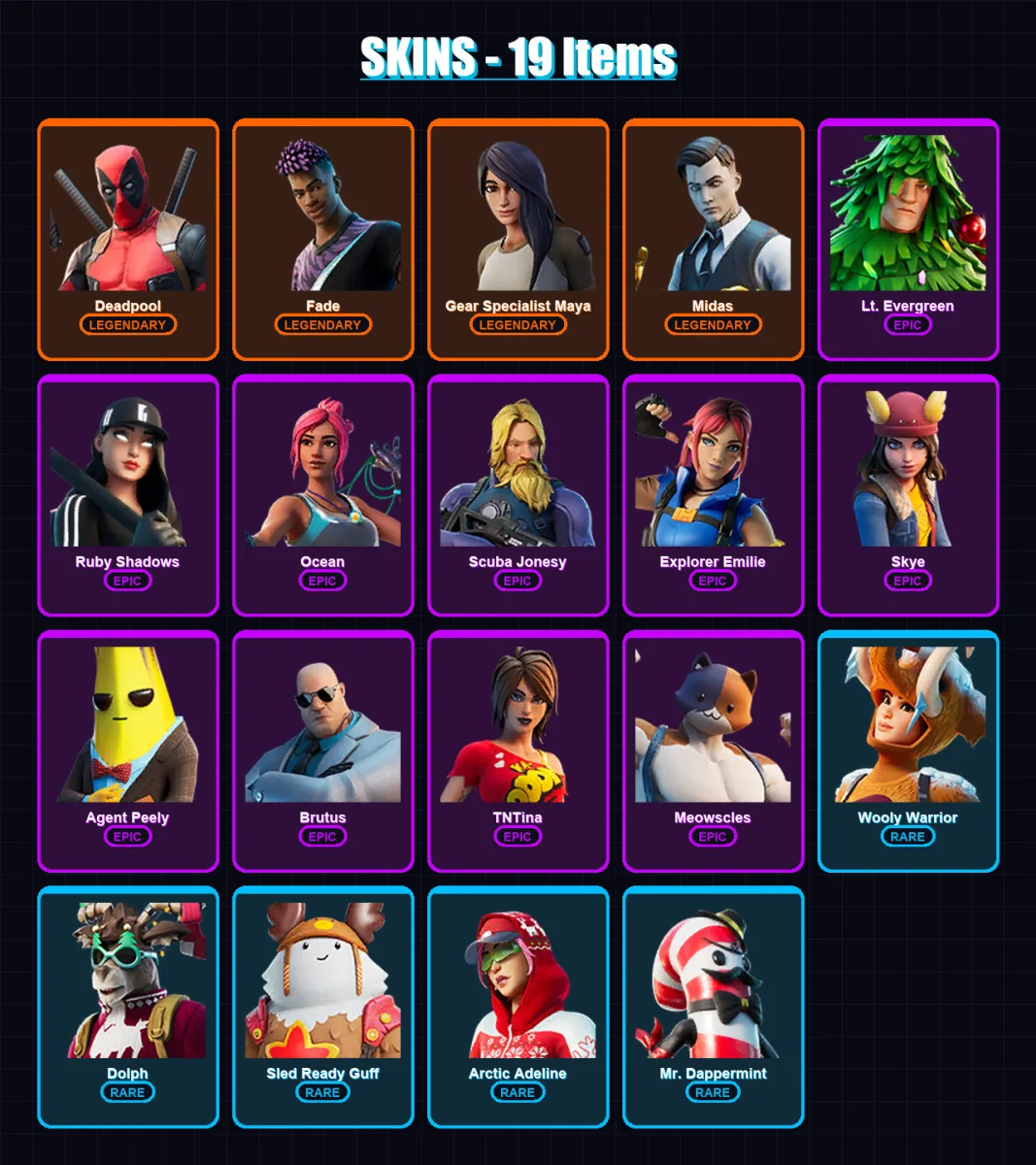 [PC/XBOX/PSN] | Deadpool | Fade | Gear Specialist Maya | Midas | Lt. Evergreen | 19 skin | 27 pickaxe | 26 emote | 27 glider | Lv453 — Fortnite account