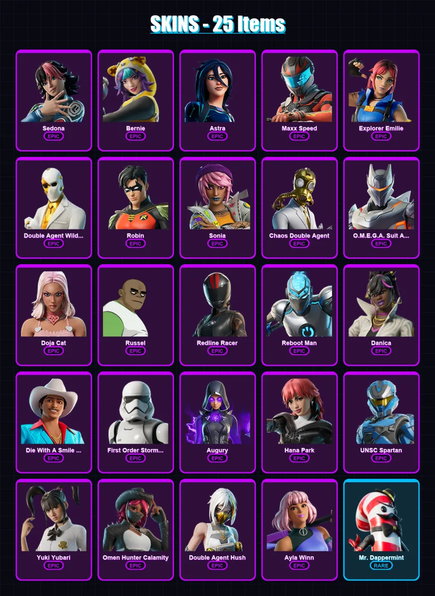[PC/XBOX/PSN] | Sedona | Bernie | Astra | Maxx Speed | Explorer Emilie | 25 skin | 10 pickaxe | 5 emote | 2 glider | Lv8