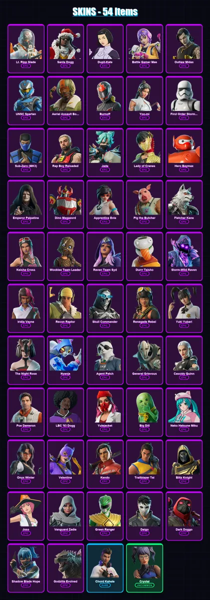 [PS4/PS5/XBOX/PC] | Lt. Ripp Slade | Santa Dogg | Dupli-Kate | Battle Gamer Mae | Outlaw Midas | 54 skin | 98 pickaxe | 72 emote | 57 glider | Lv731 — Fortnite account
