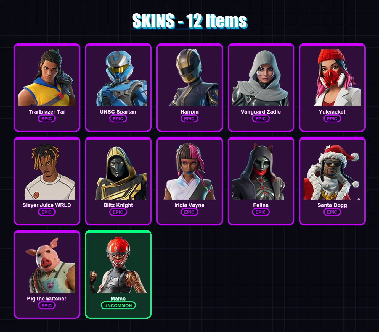 [PC/PSN] | Trailblazer Tai | UNSC Spartan | Hairpin | Vanguard Zadie | Yulejacket | 12 skin | 78 pickaxe | 36 emote | 48 glider | Lv1362