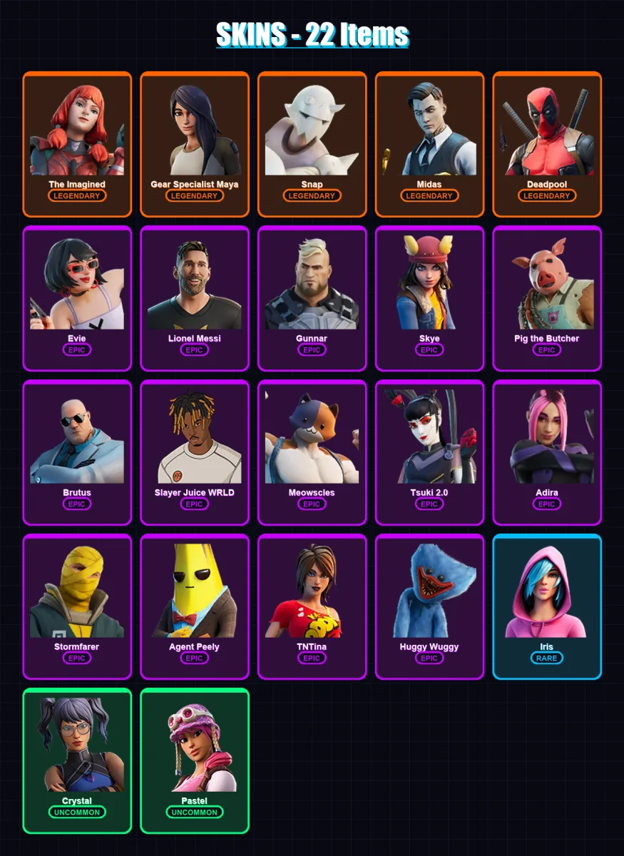 [PC/XBOX/PSN] | The Imagined | Gear Specialist Maya | Snap | Midas | Deadpool | 22 skin | 53 pickaxe | 43 emote | 45 glider | Lv753 — Fortnite account