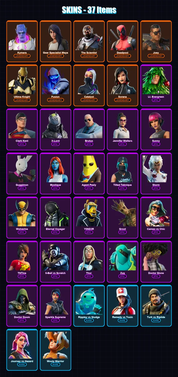 [PC/XBOX/PSN] | Kymera | Gear Specialist Maya | The Scientist | Deadpool | Joey | 37 skin | 44 pickaxe | 42 emote | 47 glider | Lv745 — Fortnite account
