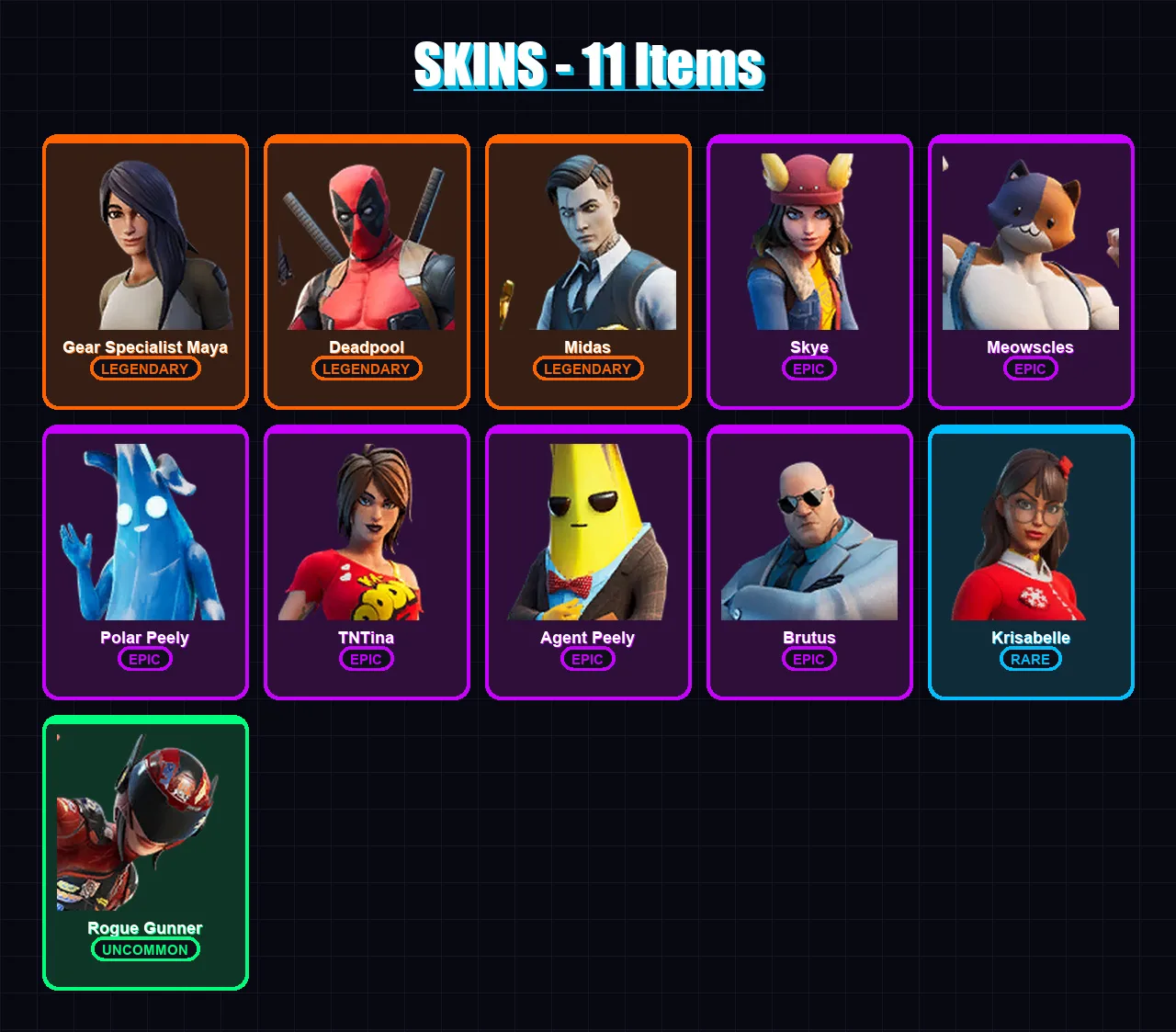 [PS4/PS5/XBOX/PC] | Gear Specialist Maya | Deadpool | Midas | Skye | Meowscles | 11 skin | 32 pickaxe | 28 emote | 44 glider | Lv898 — Fortnite account