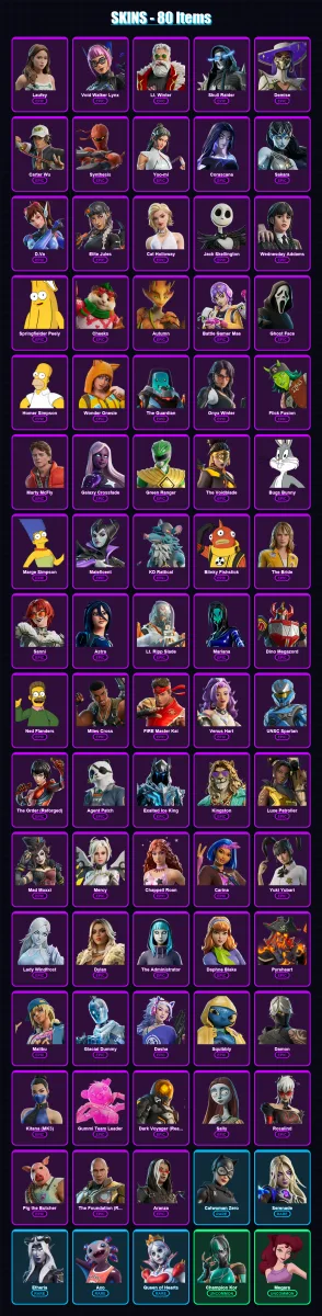 [PC/PSN] | Laufey | Void Walker Lynx | Lt. Winter | Skull Raider | Demise | 80 skin | 89 pickaxe | 69 emote | 52 glider | Lv873