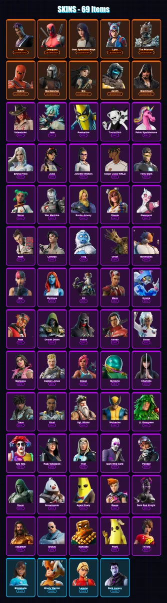 [PC/XBOX/PSN] | Fade | Deadpool | Gear Specialist Maya | Lynx | The Prisoner | 69 skin | 92 pickaxe | 73 emote | 84 glider | Lv1241