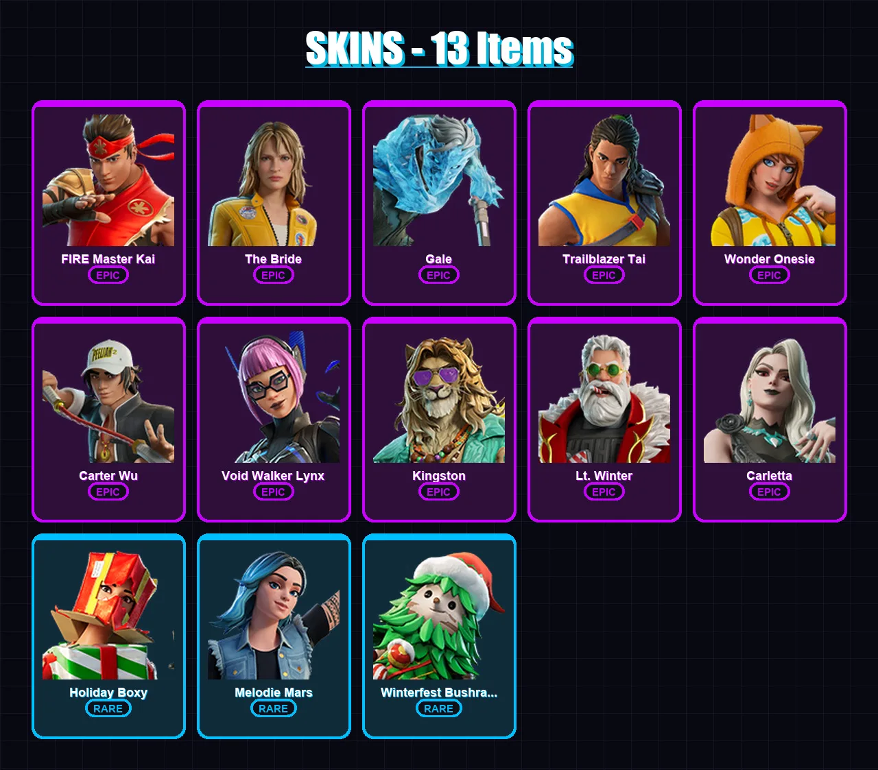 [PC/XBOX/PSN] | FIRE Master Kai | The Bride | Gale | Trailblazer Tai | Wonder Onesie | 13 skin | 14 pickaxe | 9 emote | 9 glider | Lv55