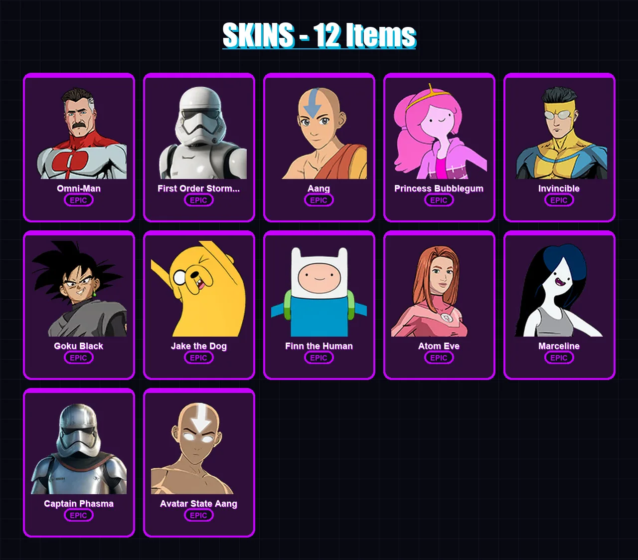 [PC/XBOX/PSN] | Omni-Man | First Order Stormtrooper | Aang | Princess Bubblegum | Invincible | 12 skin | 15 pickaxe | 4 emote | 9 glider | Lv45