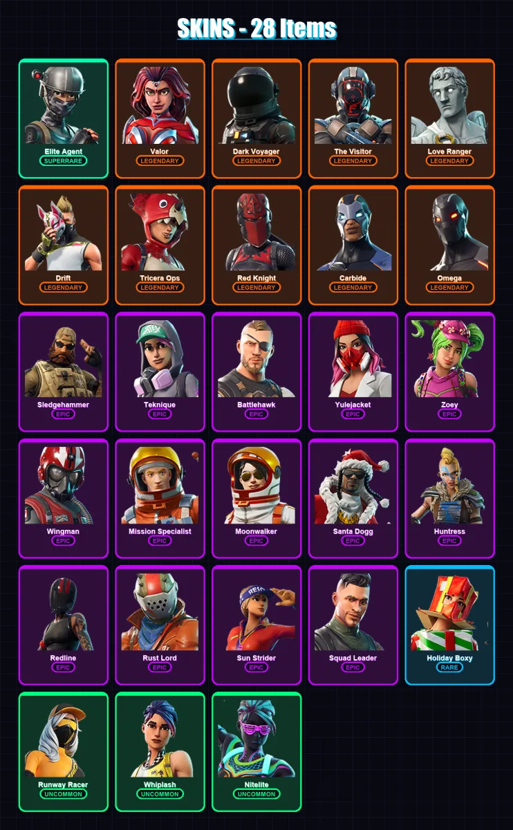 [PS4/PS5/XBOX/PC] | Elite Agent | Valor | Dark Voyager | The Visitor | Love Ranger | 28 skin | 27 pickaxe | 26 emote | 30 glider | Lv535