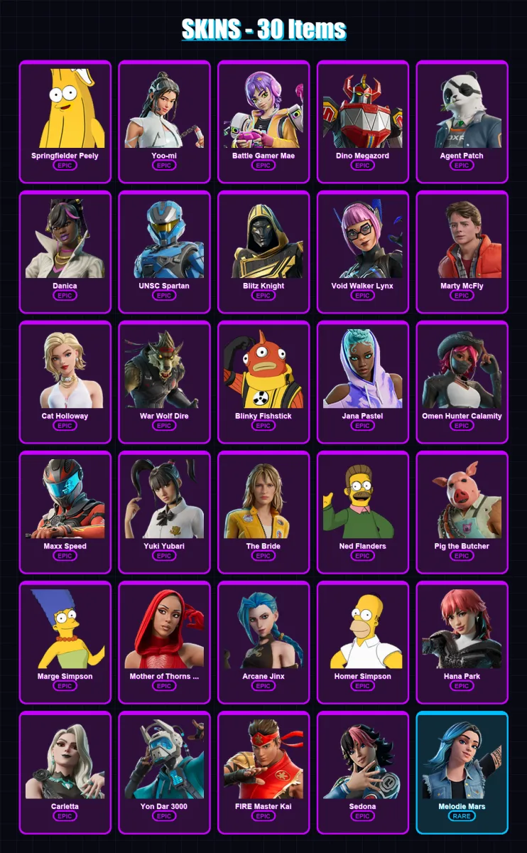 [PS4/PS5/XBOX/PC] | Springfielder Peely | Yoo-mi | Battle Gamer Mae | 30 skin | Lv186 — Fortnite account