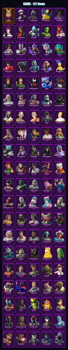 [PC/XBOX] | All Might | Satoru Gojo | Chaos Director | Wolverine (Pen & Ink) | LBC '93 Dogg | 127 skin | 164 pickaxe | 112 emote | 89 glider | Lv123