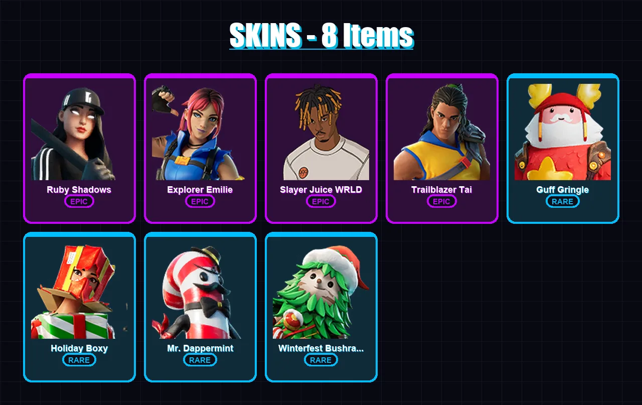 [PC/XBOX/PSN] | Ruby Shadows | Explorer Emilie | Slayer Juice WRLD | 8 skin | Lv320