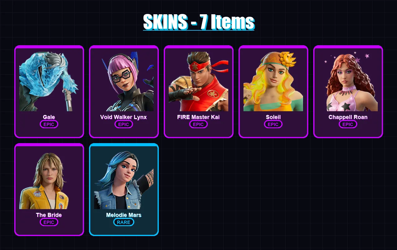 [PC/PSN] | Gale | Void Walker Lynx | FIRE Master Kai | Soleil | Chappell Roan | 7 skin | 8 pickaxe | 5 emote | 4 glider | Lv20