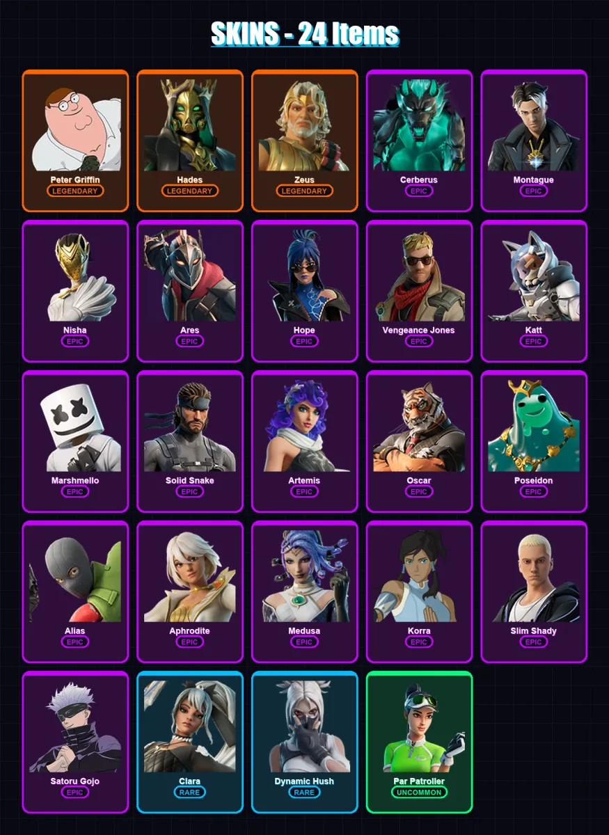 [PC/XBOX/PSN] | Peter Griffin | Hades | Zeus | Cerberus | Montague | 24 skin | 42 pickaxe | 21 emote | 24 glider | Lv311