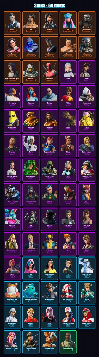 [PC/XBOX/PSN] | Midas | Raz | Sorana | Alli | Mandalorian | 69 skin | 84 pickaxe | 52 emote | 75 glider | Lv1135