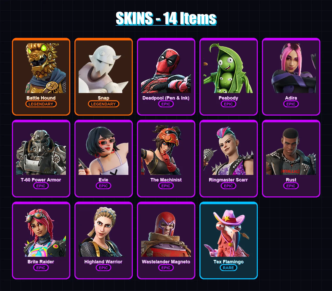 [PC/XBOX/PSN] | Battle Hound | Snap | Deadpool (Pen & Ink) | Peabody | Adira | 14 skin | 20 pickaxe | 14 emote | 13 glider | Lv169