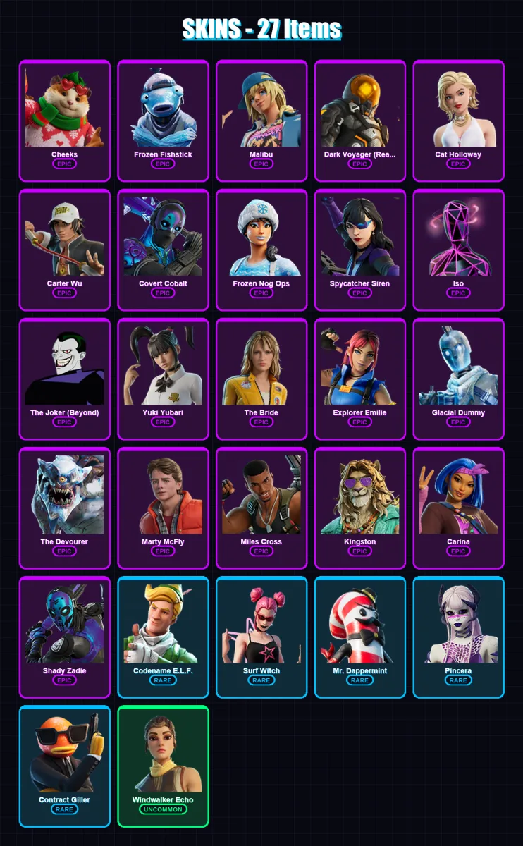 [PC/XBOX/PSN] | Cheeks | Frozen Fishstick | Malibu | 27 skin | Lv235