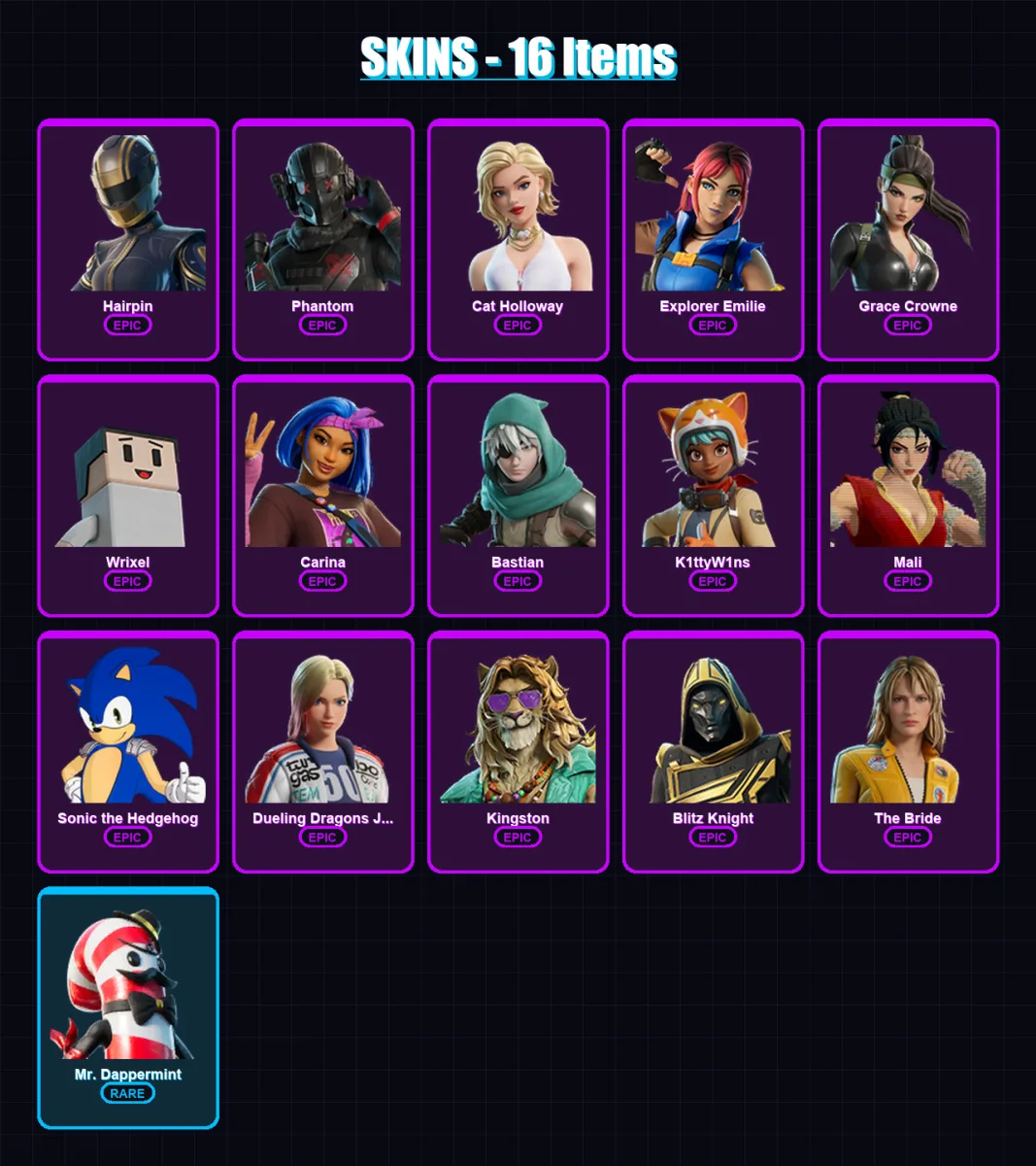[PS4/PS5/XBOX/PC] | Hairpin | Phantom | Cat Holloway | Explorer Emilie | Grace Crowne | 16 skin | 51 pickaxe | 31 emote | 44 glider | Lv867