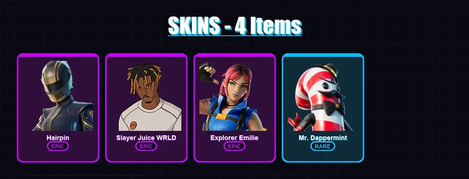 [PS4/PS5/XBOX/PC] | Hairpin | Slayer Juice WRLD | Explorer Emilie | Mr. Dappermint | 4 skin | 20 pickaxe | 8 emote | 14 glider | Lv120 — main preview
