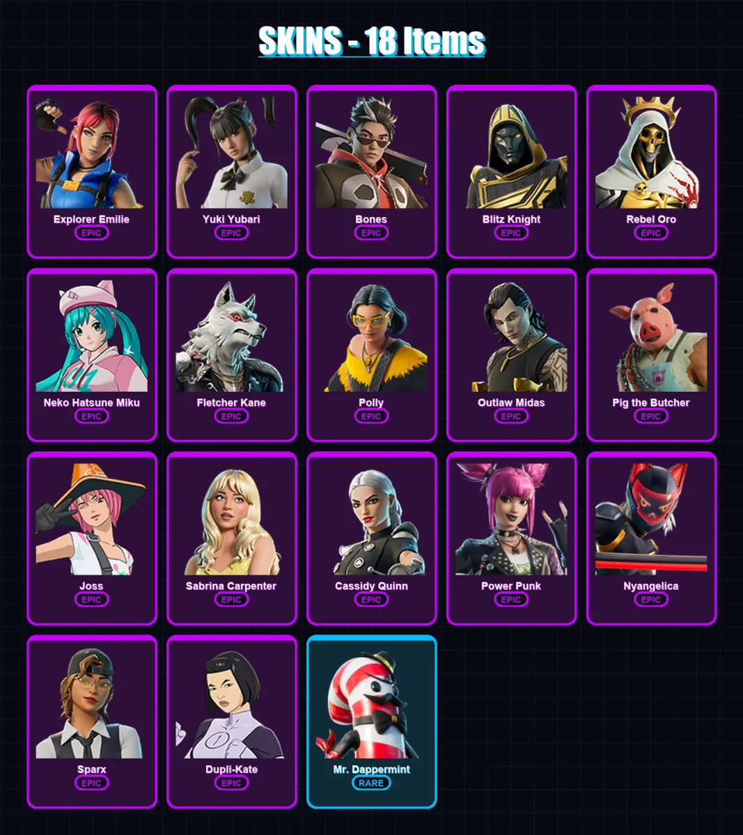 [PS4/PS5/XBOX/PC] | Explorer Emilie | Yuki Yubari | Bones | Blitz Knight | Rebel Oro | 18 skin | 38 pickaxe | 25 emote | 21 glider | Lv172