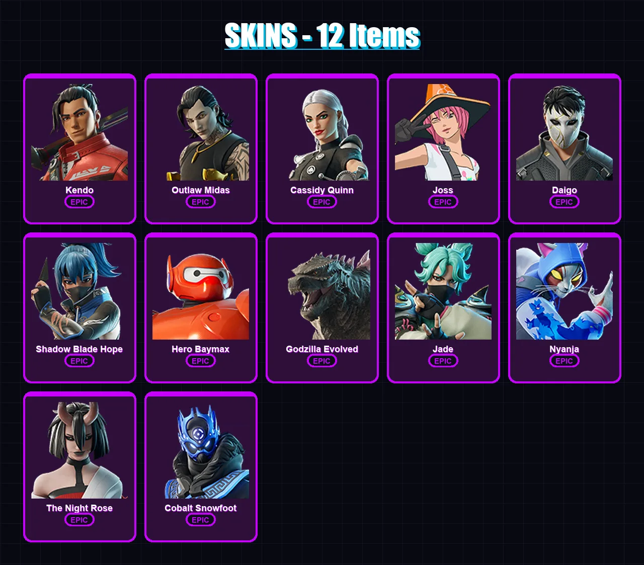 [PS4/PS5/XBOX/PC] | Kendo | Outlaw Midas | Cassidy Quinn | Joss | Daigo | 12 skin | 20 pickaxe | 19 emote | 22 glider | Lv288