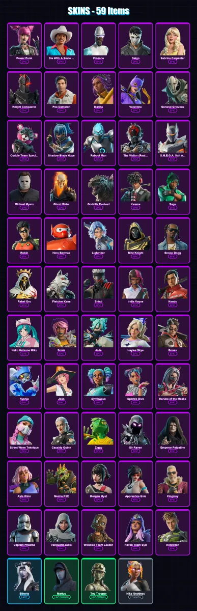 [PS4/PS5/XBOX/PC] | Power Punk | Die With A Smile Bruno | Frozone | Daigo | Sabrina Carpenter | 59 skin | 97 pickaxe | 58 emote | 59 glider | Lv955
