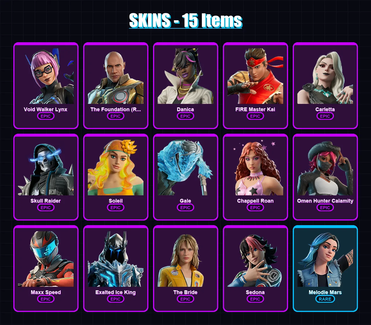 [PC/PSN] | Void Walker Lynx | The Foundation (Reforged) | Danica | FIRE Master Kai | Carletta | 15 skin | 9 pickaxe | 3 emote | 5 glider | Lv34