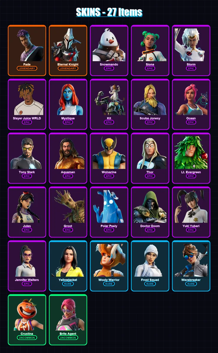 [SWITCH/PSN/PC] | Fade | Eternal Knight | Snowmando | Siona | Storm | 27 skin | 50 pickaxe | 31 emote | 46 glider | Lv656