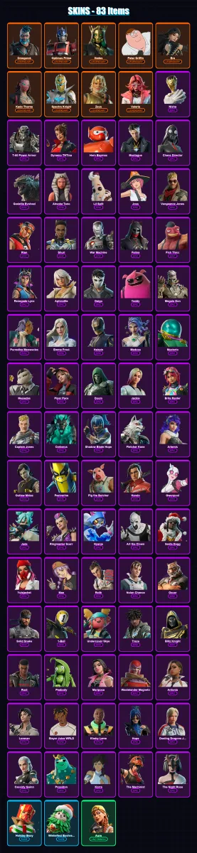[PS4/PS5/XBOX/PC] | Omegarok | Optimus Prime | Hades | Peter Griffin | Era | 83 skin | 129 pickaxe | 102 emote | 97 glider | Lv1421