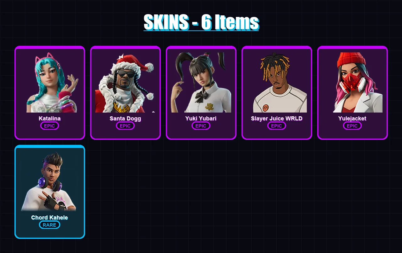 [PC/XBOX/PSN] | Katalina | Santa Dogg | Yuki Yubari | Slayer Juice WRLD | Yulejacket | 6 skin | 25 pickaxe | 8 emote | 17 glider | Lv144