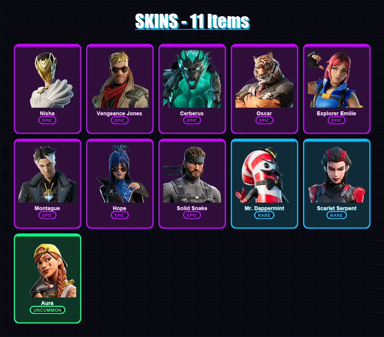 [PC/XBOX/PSN] | Nisha | Vengeance Jones | Cerberus | Oscar | Explorer Emilie | 11 skin | 8 pickaxe | 6 emote | 12 glider | Lv107