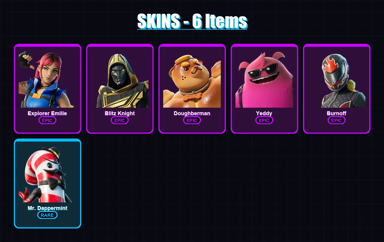 [PC/XBOX/PSN] | Explorer Emilie | Blitz Knight | Doughberman | Yeddy | Burnoff | 6 skin | 26 pickaxe | 12 emote | 17 glider | Lv176