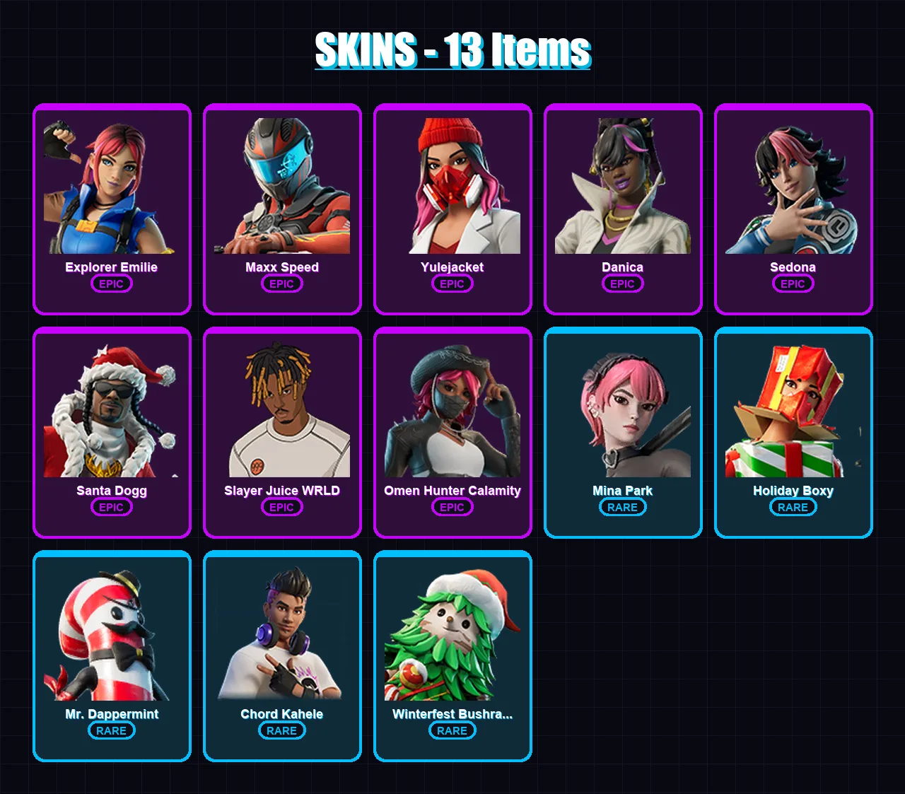 [PC] | Explorer Emilie | Maxx Speed | Yulejacket | Danica | Sedona | 13 skin | 30 pickaxe | 18 emote | 19 glider | Lv279 — Fortnite account