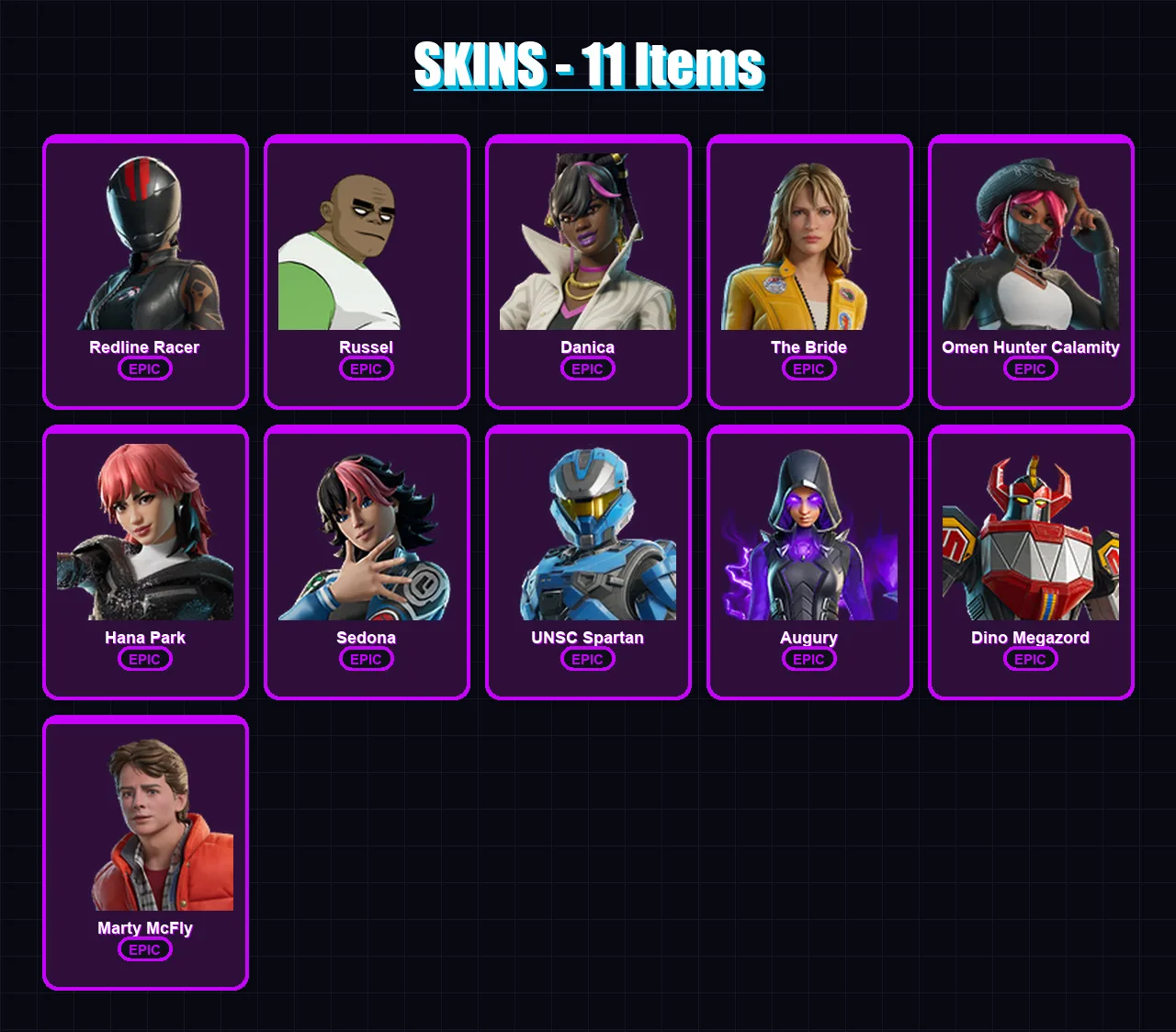 [PC/XBOX/PSN] | Redline Racer | Russel | Danica | The Bride | Omen Hunter Calamity | 11 skin | 14 pickaxe | 8 emote | 4 glider | Lv39