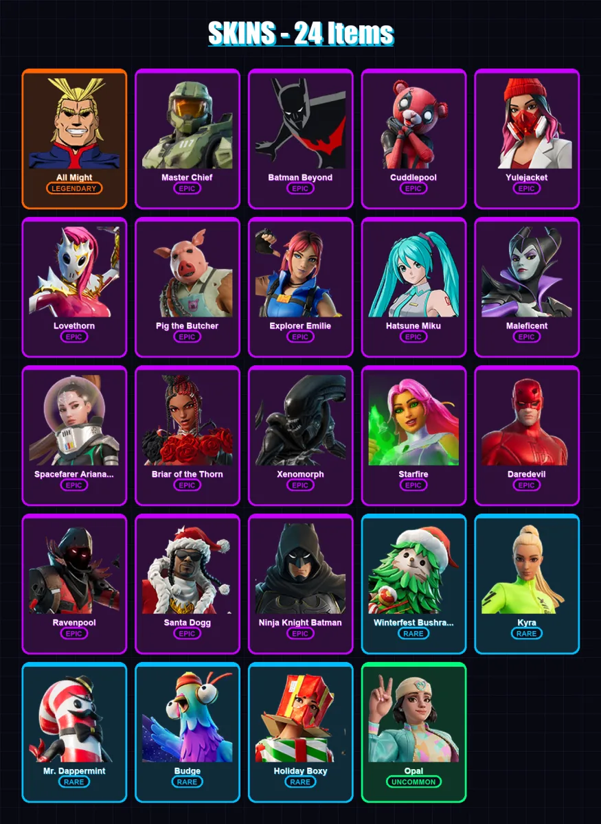 [PC/XBOX/PSN] | All Might | Master Chief | Batman Beyond | Cuddlepool | Yulejacket | 24 skin | 37 pickaxe | 45 emote | 26 glider | Lv285 — Fortnite account