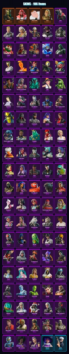 [PC/XBOX/PSN] | Hades | Valeria | Peter Griffin | Zeus | Ares | 106 skin | 166 pickaxe | 117 emote | 102 glider | Lv2711