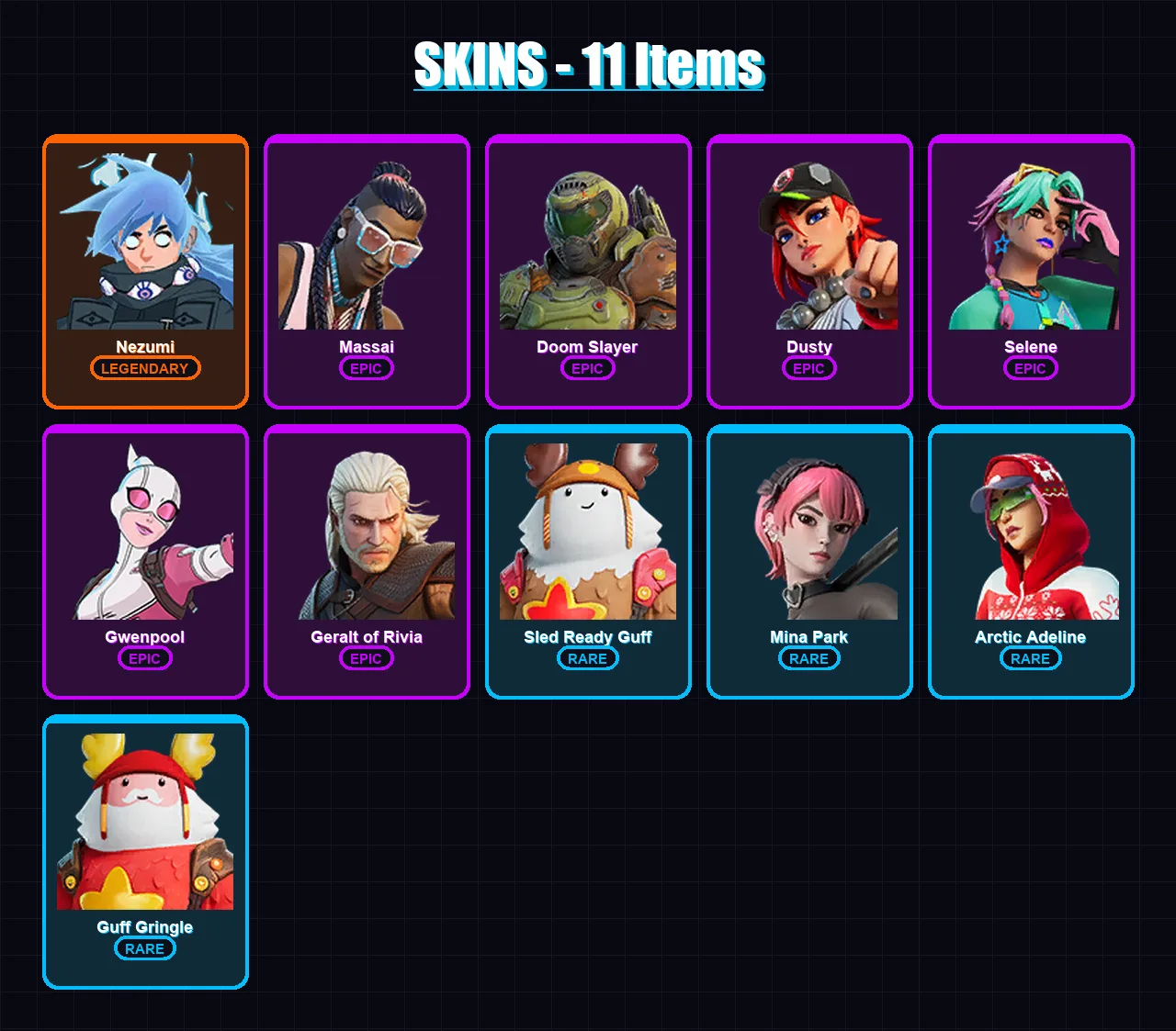 [PC/XBOX/PSN] | Nezumi | Massai | Doom Slayer | Dusty | Selene | 11 skin | 15 pickaxe | 12 emote | 18 glider | Lv172