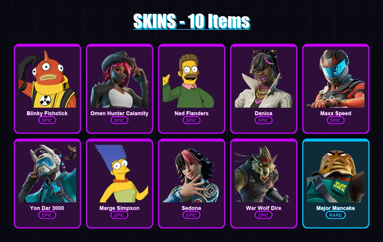 [PC/PSN] | Blinky Fishstick | Omen Hunter Calamity | Ned Flanders | Danica | Maxx Speed | 10 skin | 15 pickaxe | 12 emote | 8 glider | Lv91 — Fortnite account